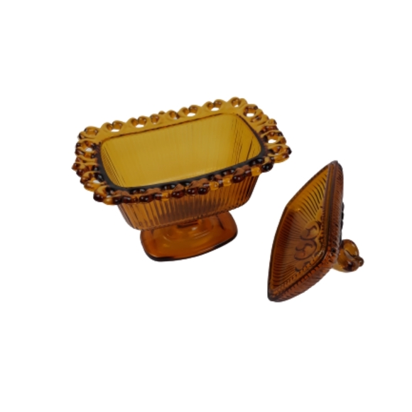 VTG Indiana glass wedding box candy dishlid amber - Picture 9 of 10